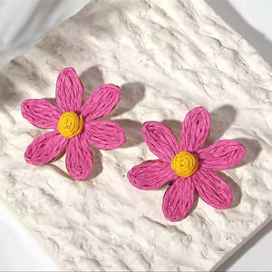 Lalita Pinkish Sky Boho Raffia Flower Earrings